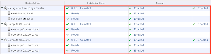 NSX-v vSphere Web Client - Cluster Status