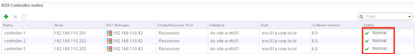NSX-v vSphere Web Client - Controller Status