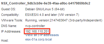 NSX-v vSphere Web Client - Controller VM IP